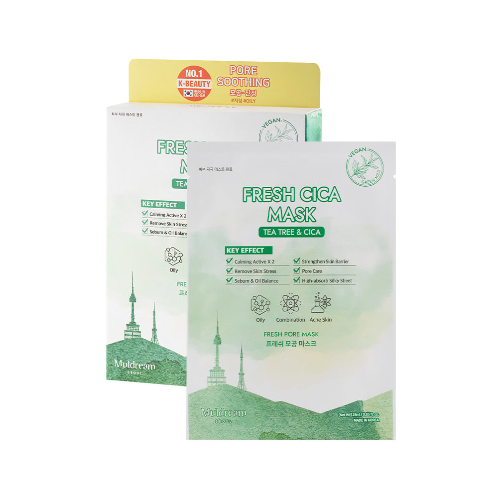 Muldream Vegan Green Mild Tea Tree Pore / Fresh CICA Mask 25ml (10 sheets)