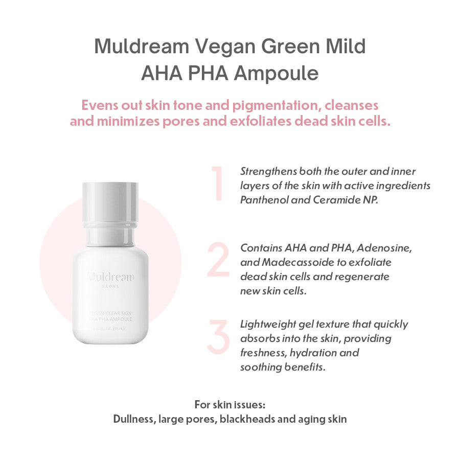 Muldream Vegan Clear Skin AHA PHA Ampoule 55ml (For Skin Balancing) - SkinCureAsia