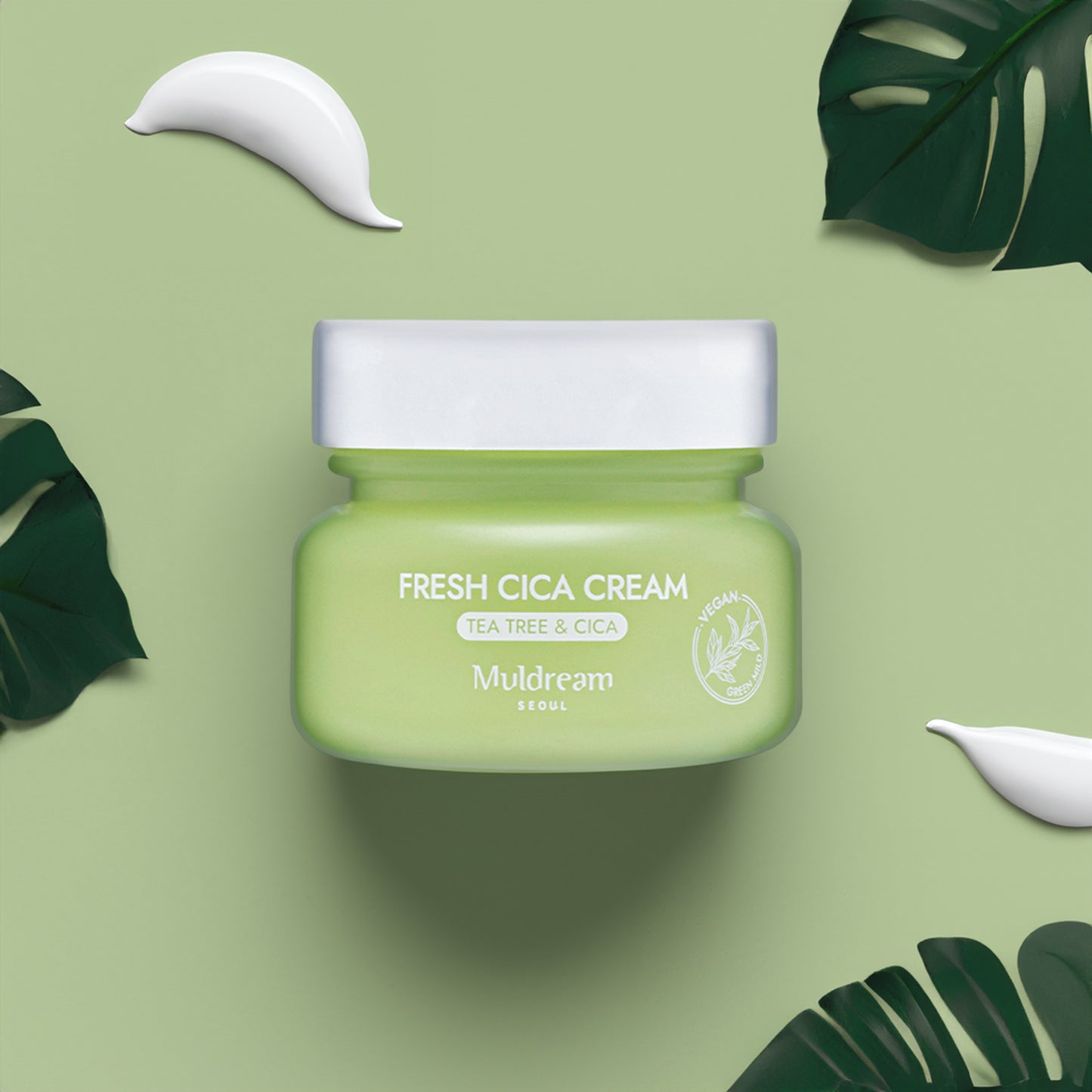 Muldream Fresh CICA Cream / Vegan Green Mild FRESH Facial Cream 60ml - SkinCureAsia