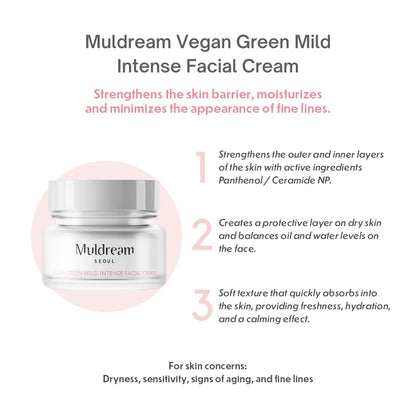 Muldream Vegan Green Mild Intense Facial Cream 50ml - SkinCureAsia