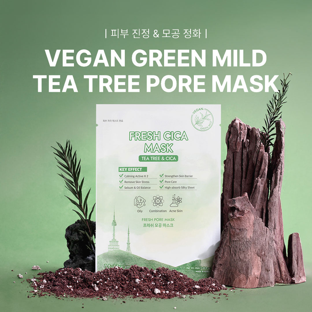 Muldream Vegan Green Mild Tea Tree Pore / Fresh CICA Mask 25ml (10 sheets)